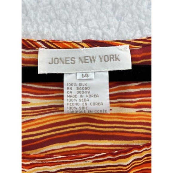 Jones New York Womens Tank Top Yellow Orange Striped Sleeveless Stretch Silk 14 - Picture 6 of 6